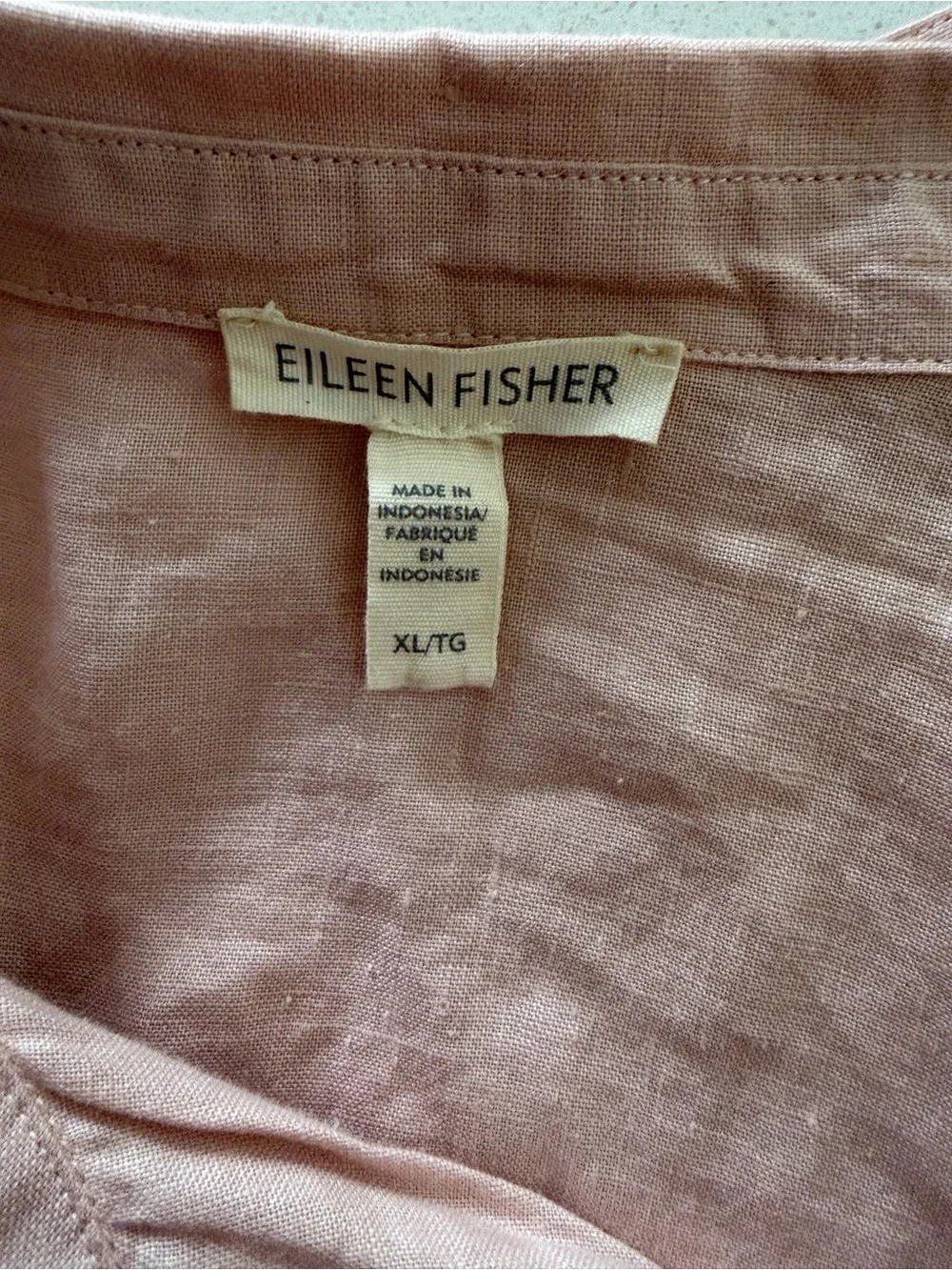 Eileen Fisher System Organic Linen Elbow Sleeve Shirt Size XL Pink Boxy Button
